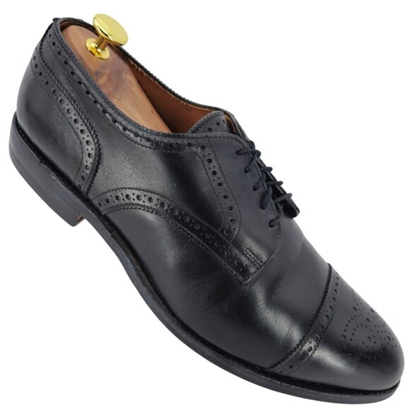 Vintage Allen Edmonds Dress Shoes Men's 10.5D Black Leather Cap-toe Oxfords USA